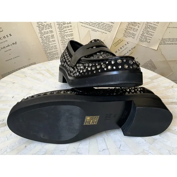 Anthropologie Bibi Lou Jaya Gem Loafers Black Leather Jewels - Picture 12 of 12